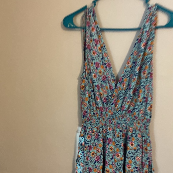 Bebop Boho Floral Sleeveless Romper | Turquoise Blue | Tassel Tie | Size Large - Picture 10 of 15